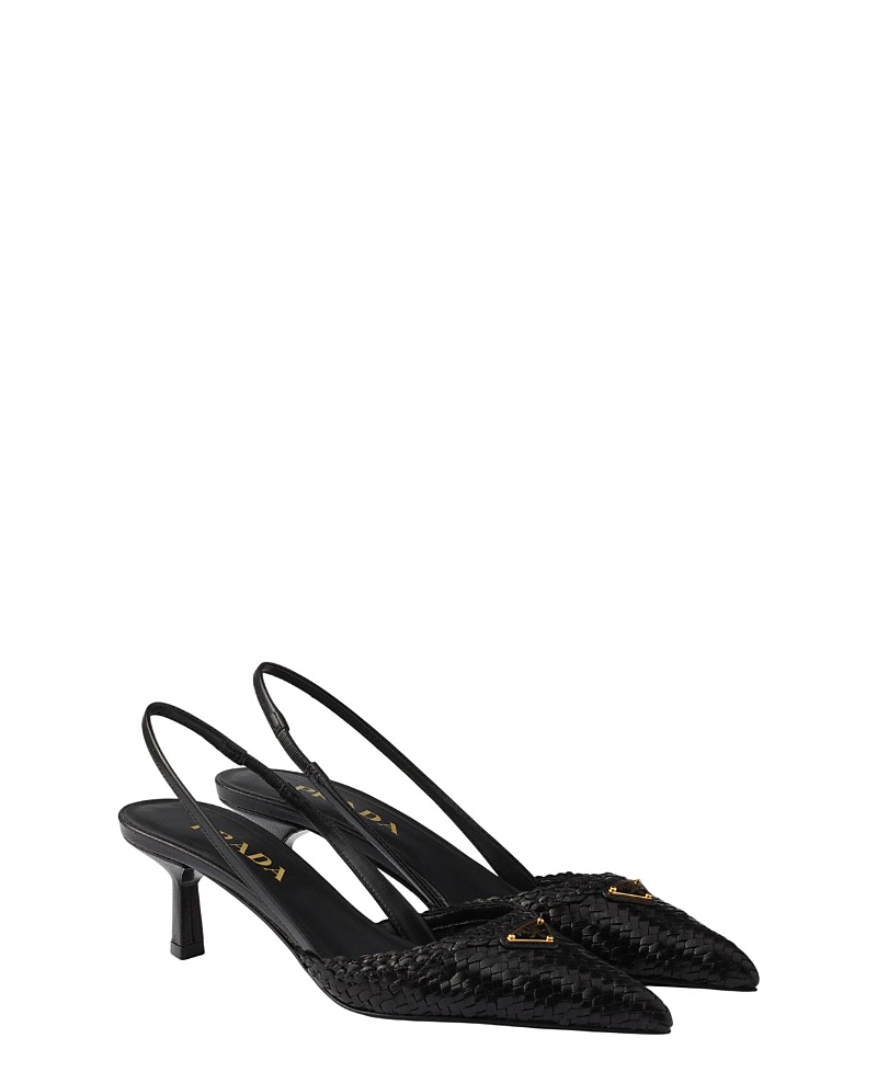 Prada Women's Woven Leather Slingback Pumps