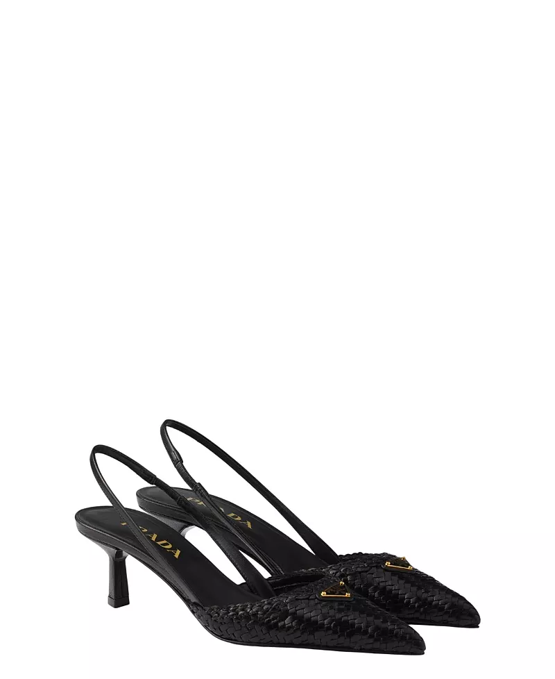 Prada Women's Woven Leather Slingback Pumps