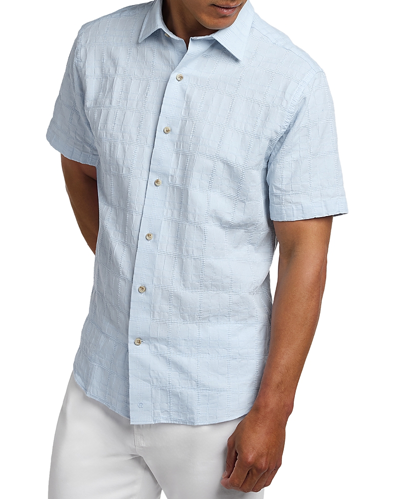 David Donahue Cotton Linen Jacquard Short Sleeve Shirt