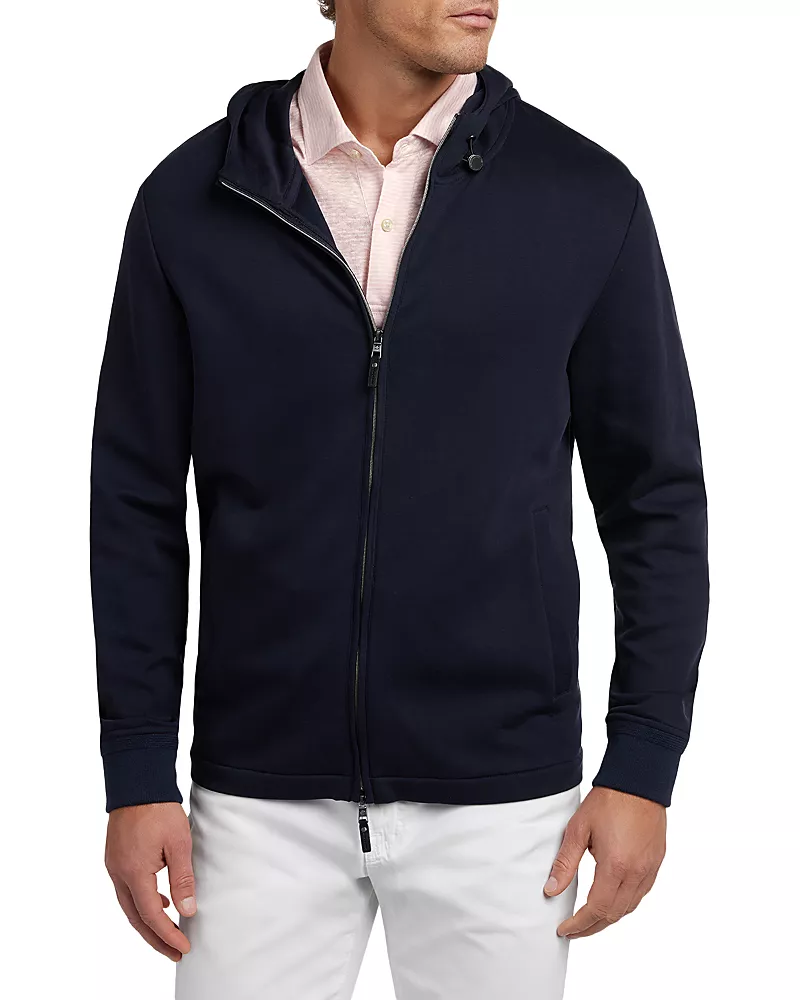 David Donahue Journey Cotton & Silk Blend Zip Hoodie