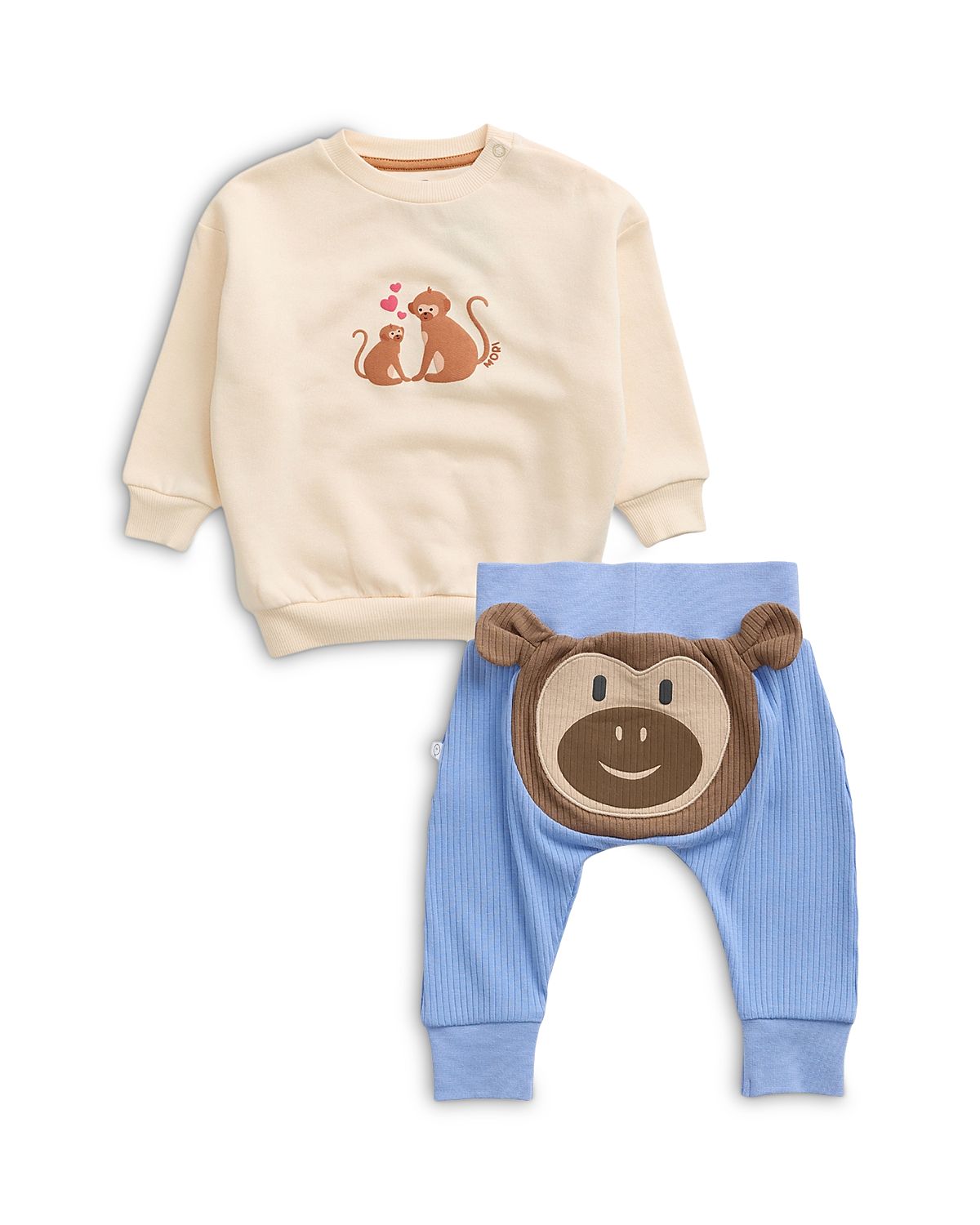 Mori Unisex Monkey Placement Print Sweatshirt & Jogger Pants Set - Baby