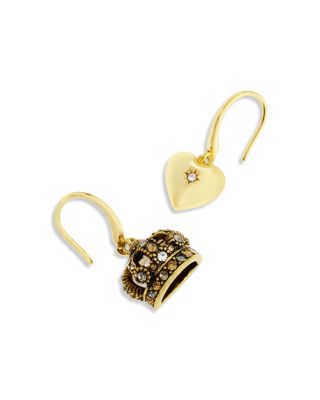 Crystal Heart & Crown Mismatch Drop Earrings