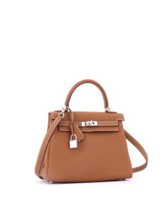 Kelly 25 Handbag Brown Togo with Palladium Hardware