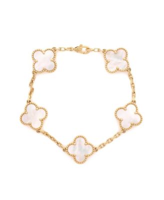 Vintage-Like Alhambra 5 Motifs Bracelet 18K Gold and Mother of Pearl