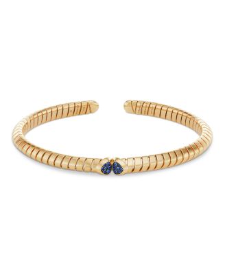 18K Yellow Gold Trisolina Blue Sapphire Bangle Bracelet