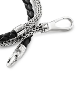 Sterling Silver ICON Black Leather Braid Double Wrap Bracelet