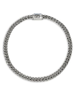 Sterling Silver Icon Blue Sapphire Pav&eacute; Woven Chain Link Bracelet, 5mm
