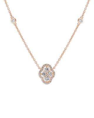 18K Rose Gold Maison Diamond Halo Cluster Pendant Necklace, 16-17"