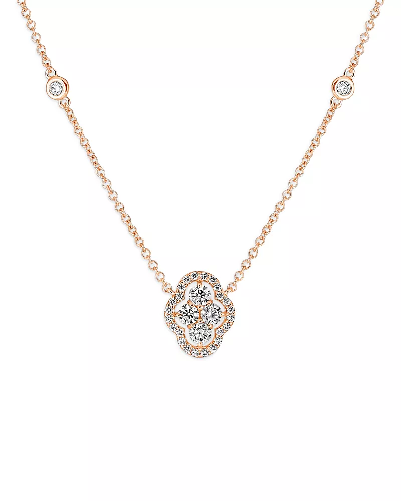 Piranesi 18K Rose Gold Maison Diamond Halo Cluster Pendant Necklace, 16