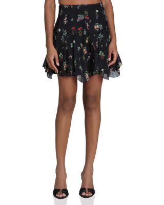 Floral Chiffon Bias Ruffle Mini Skirt