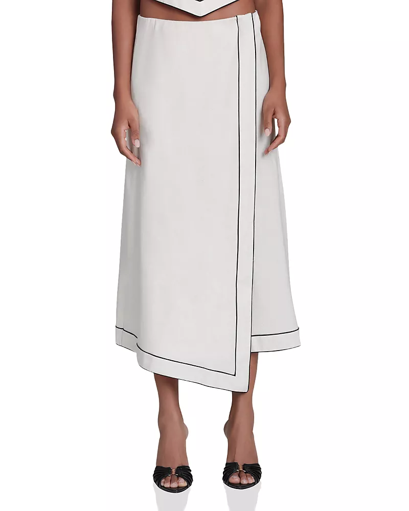 Avec Les Filles Linen Blend Faux Wrap Maxi Slip Skirt