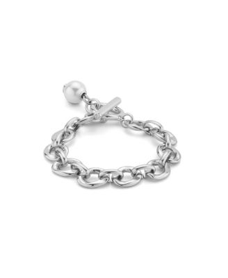 Sterling Silver Plated with a Pearl Link Bracelet