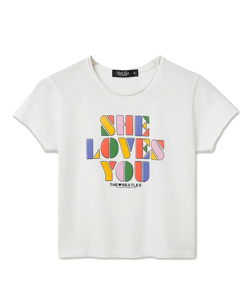 Junk Food Clothing Women's The Beatles She Loves You Vintage Baby Tee