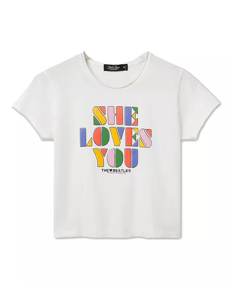 Junk Food Clothing Women's The Beatles She Loves You Vintage Baby Tee