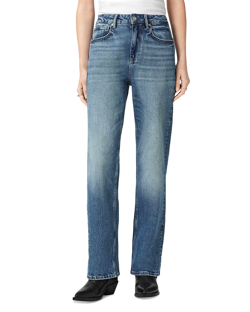 Allsaints Ida High Rise Straight Jeans in Mid Indigo