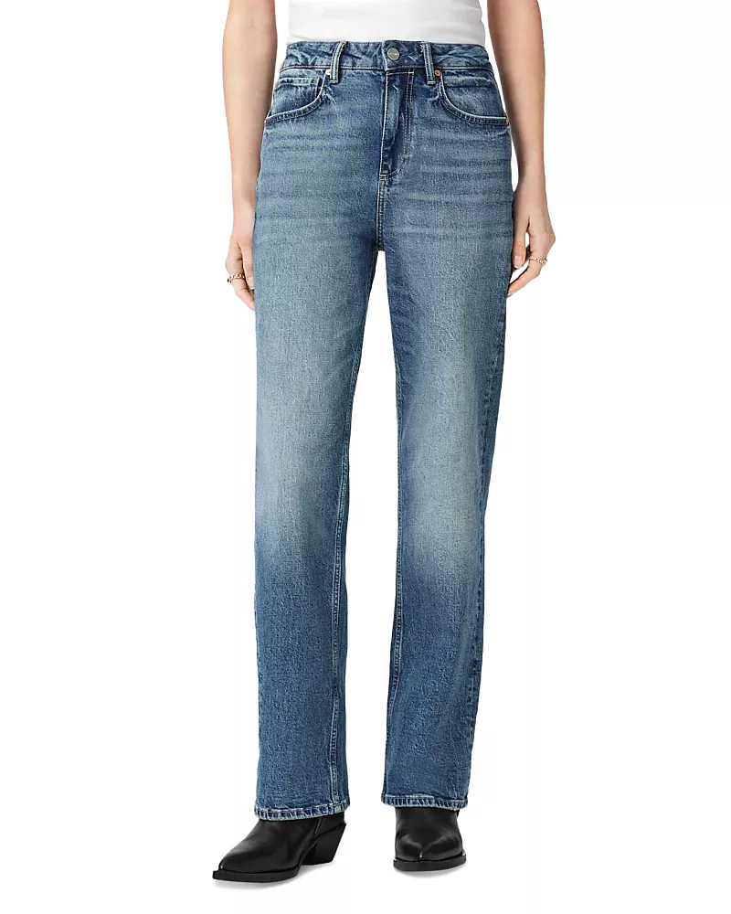 Allsaints Ida High Rise Straight Jeans in Mid Indigo
