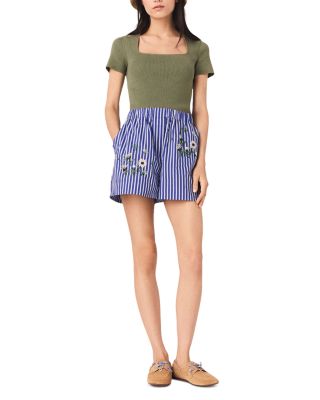 Embroidered Striped Shorts