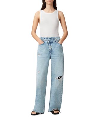 Aki Mid Rise Crossover Jeans in Destroy Light Blue