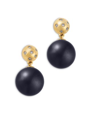 Onyx & Diamond Bead Drop Earrings in 14K Yellow Gold