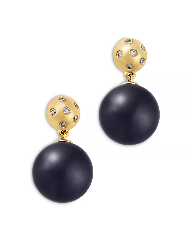 Bloomingdale's Fine Collection Onyx & Diamond Bead Drop Earrings in 14K Yellow Gold