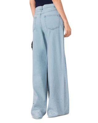 High Rise Wide Leg Rhinestone Jeans in Blue Sky