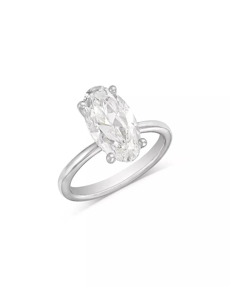 Bloomingdale's Fine Collection Luxe Collection Certified Lab Grown Diamond Oval Solitaire Engagement Ring in 18K White Gold, 3.0 tcw