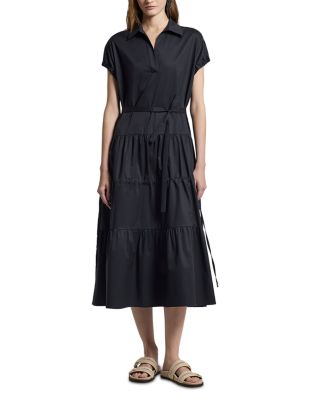 V Neck Leaf Collar Midi Dress 