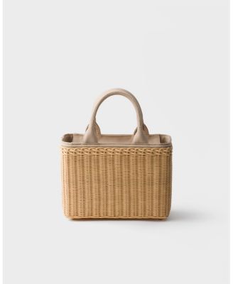 Medium Wicker and Canvas Tote Bag