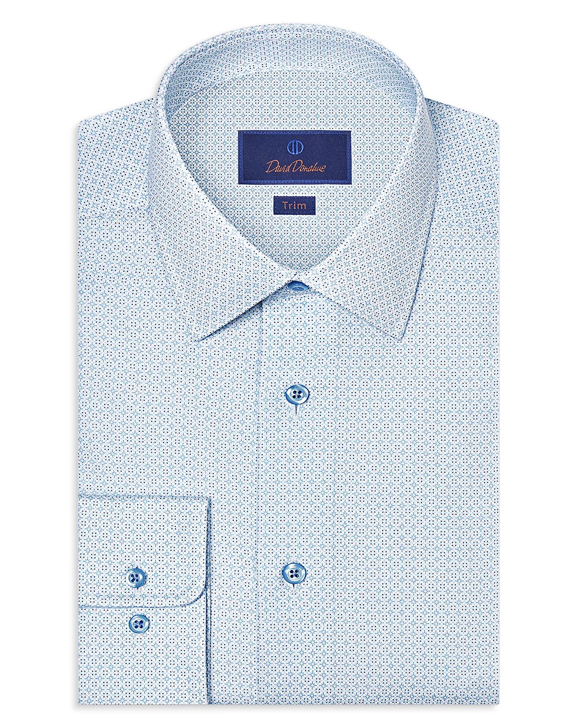 David Donahue Trim Fit Geometric Print Dress Shirt