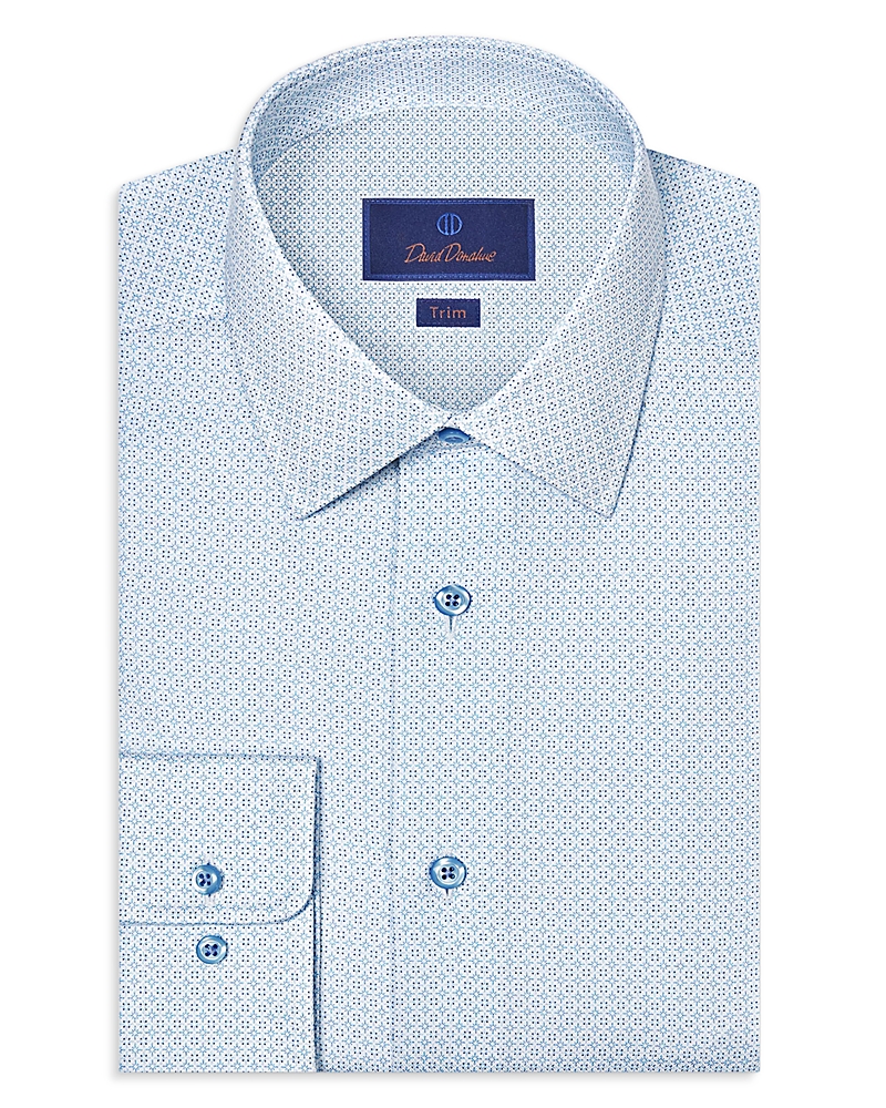 David Donahue Trim Fit Geometric Print Dress Shirt
