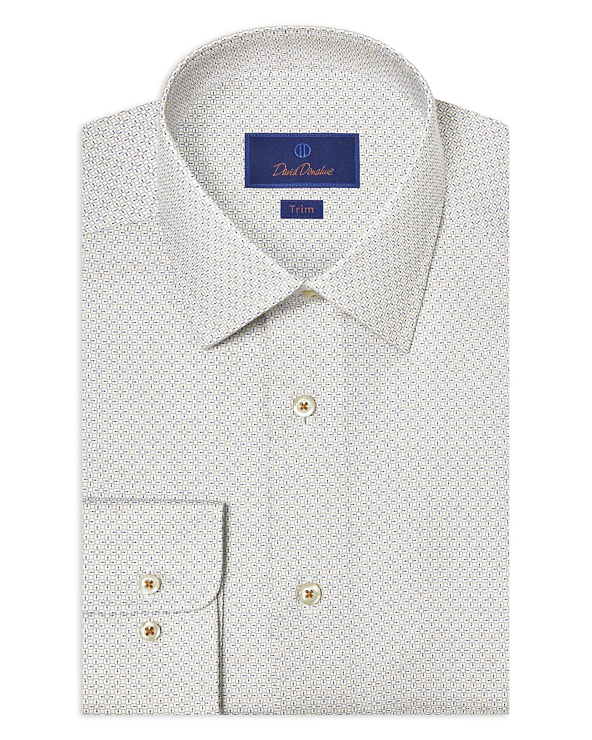 David Donahue Trim Fit Geometric Print Dress Shirt