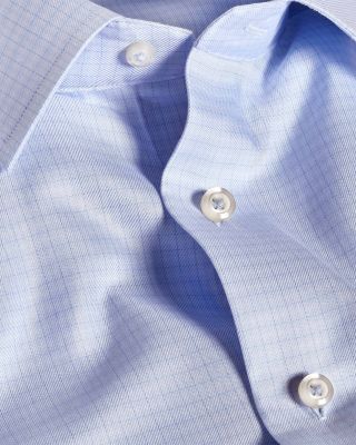 Trim Fit Silk Blend Twill Check Dress Shirt