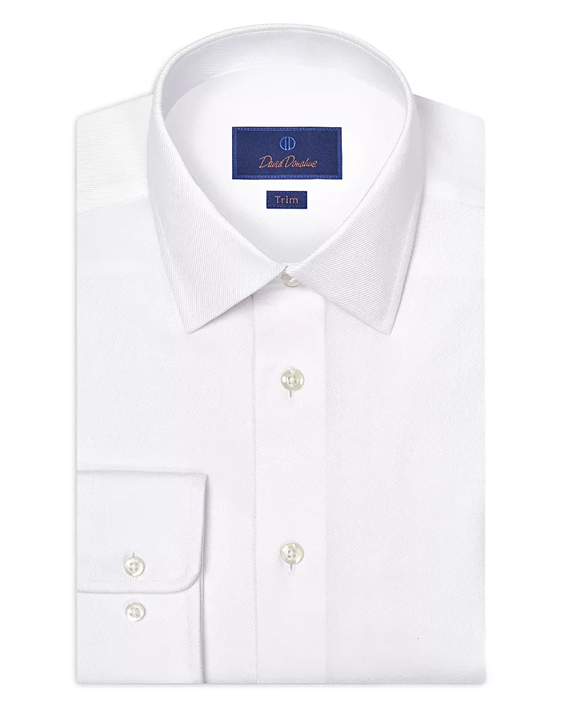 David Donahue Trim Fit Stretch Twill Solid Dress Shirt