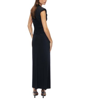  Ruched Deep V-Neck Maxi Dress