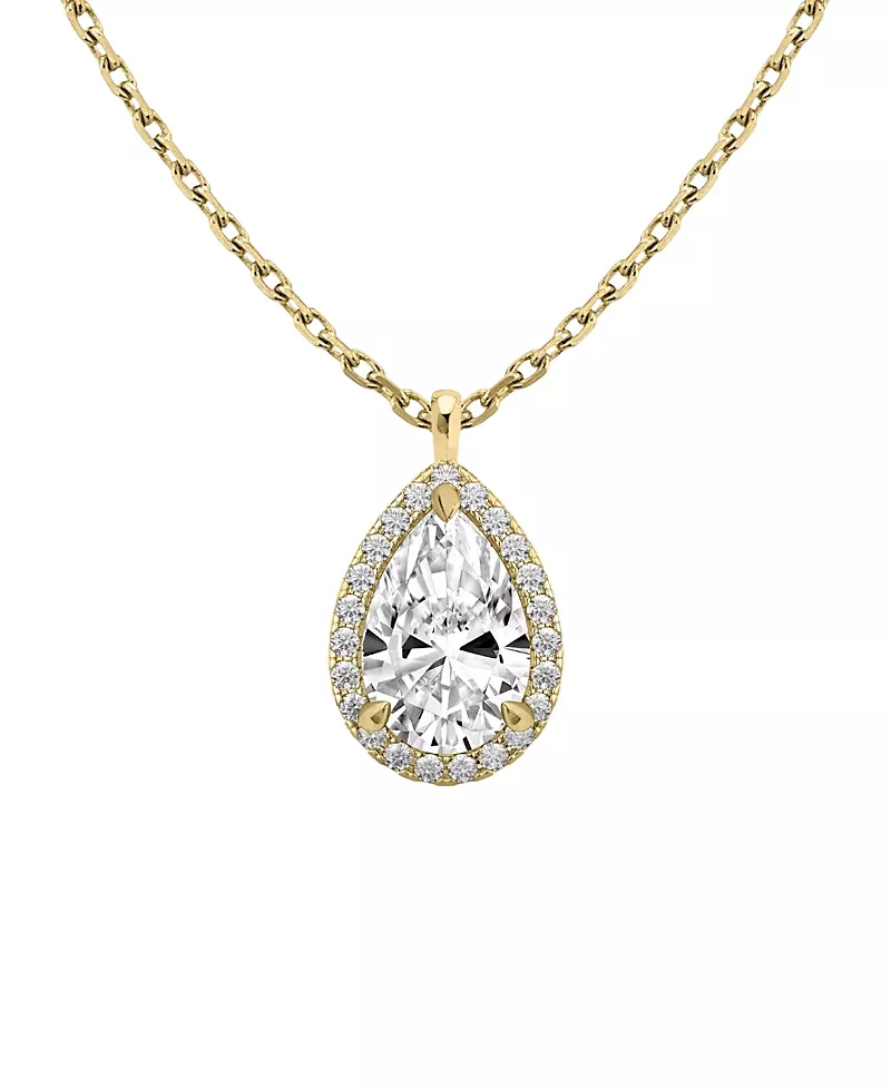 Vrai Halo Pendant in 14K Yellow Gold, 0.75ctw Pear Lab Grown Diamond