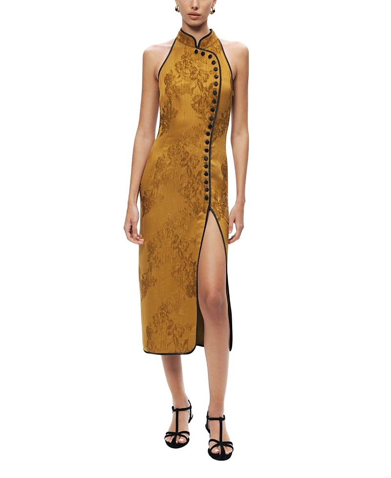 Nocturne High-Neck Button-Detail Midi Dress