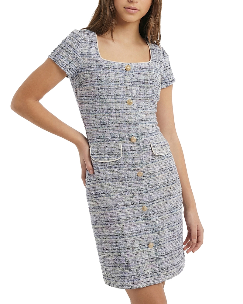 Un Deux Trois Girls' Short Sleeve Stretch Boucle Dress - Big Kid