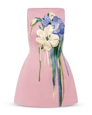 Embroidered Boat Neck Mini Dress