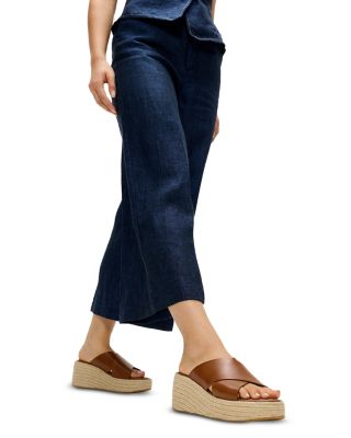 Women's Leather Espadrille Wedge Platform Sandals