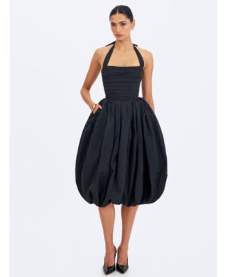  Veradis Taffeta Halter Bubble-Hem Midi Dress