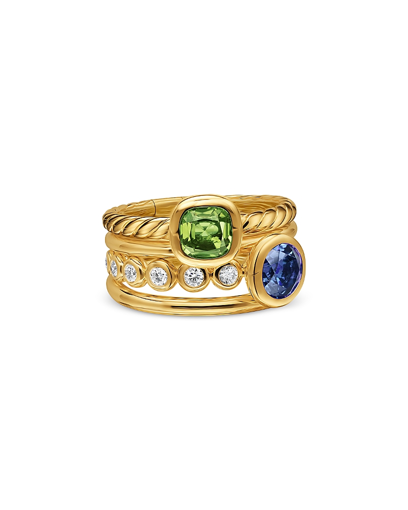 Dy Mercer Color Stone Multi Row Ring in 18K Yellow Gold with Green Tourmaline, Tanzanite and Diamonds, 10mm