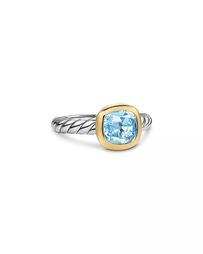Dy Mercer Color Stone Ring in Sterling Silver with 18K Yellow Gold and Sky Blue Topaz, 7mm