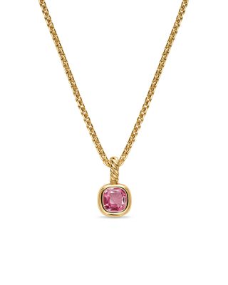 Mini Cushion Cut Amulet in 18K Yellow Gold with Pink Tourmaline, 7.6mm 