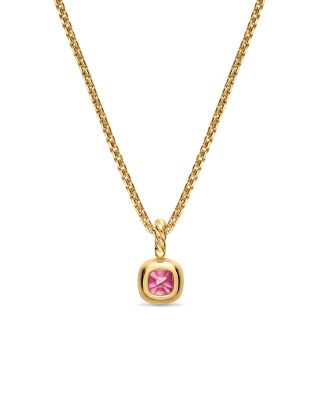 Mini Cushion Cut Amulet in 18K Yellow Gold with Pink Tourmaline, 7.6mm 