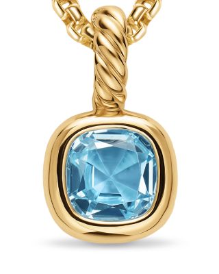 Mini Cushion Cut Amulet in 18K Yellow Gold with Sky Blue Topaz, 7.6mm