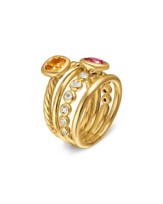 DY Mercer&reg; Color Stone Multi Row Ring in 18K Yellow Gold with Citrine, Pink Tourmaline and Diamonds, 10mm