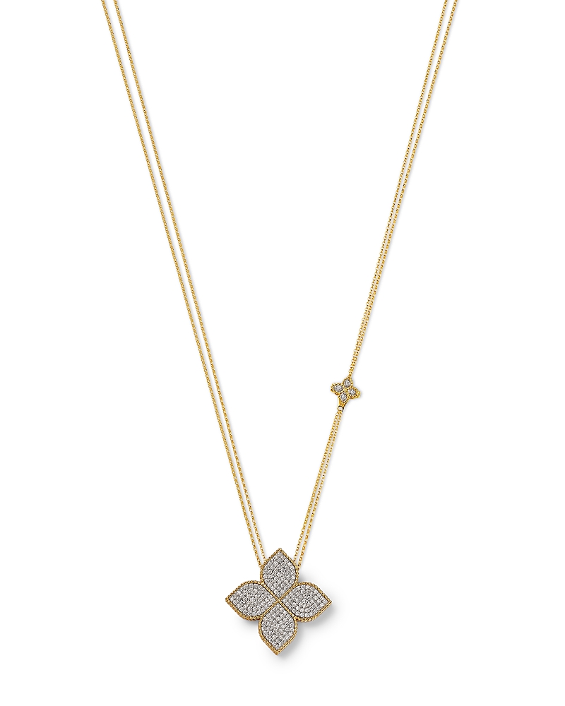 Roberto Coin 18K White & Yellow Gold Princess Flower Diamond Adjustable Pendant Necklace, 18 or 31