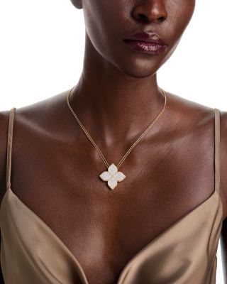 18K White & Yellow Gold Princess Flower Diamond Adjustable Pendant Necklace, 18 or 31"