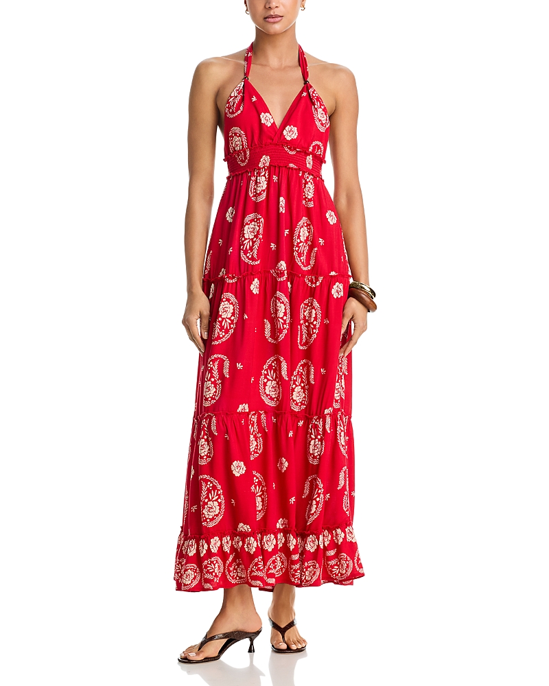 Aqua Paisley Halter Smocked Maxi Dress - Exclusive