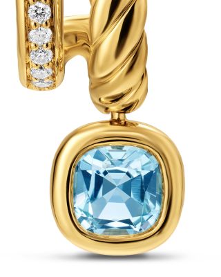 DY Mercer&reg; Color Two Row Drop Earrings in 18K Yellow Gold with Sky Blue Topaz and Diamonds, 19.5mm